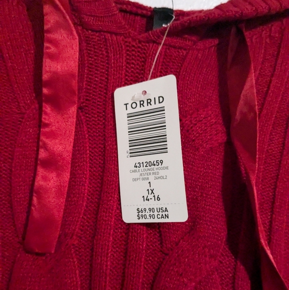 Torrid Plus Size Red Cable Knit Hoodie Sweater - 1 - Picture 5 of 7